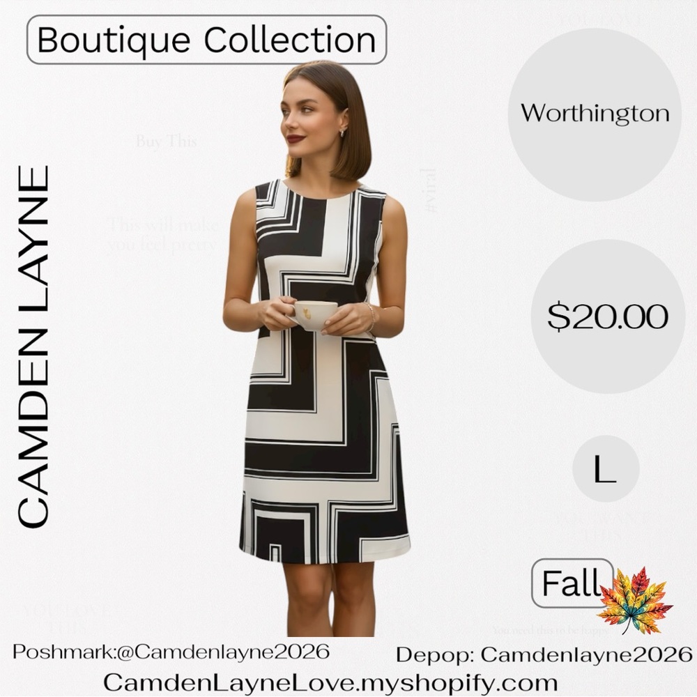 Worthington Black and White Geometric Mini Dress - Picture 2 of 7